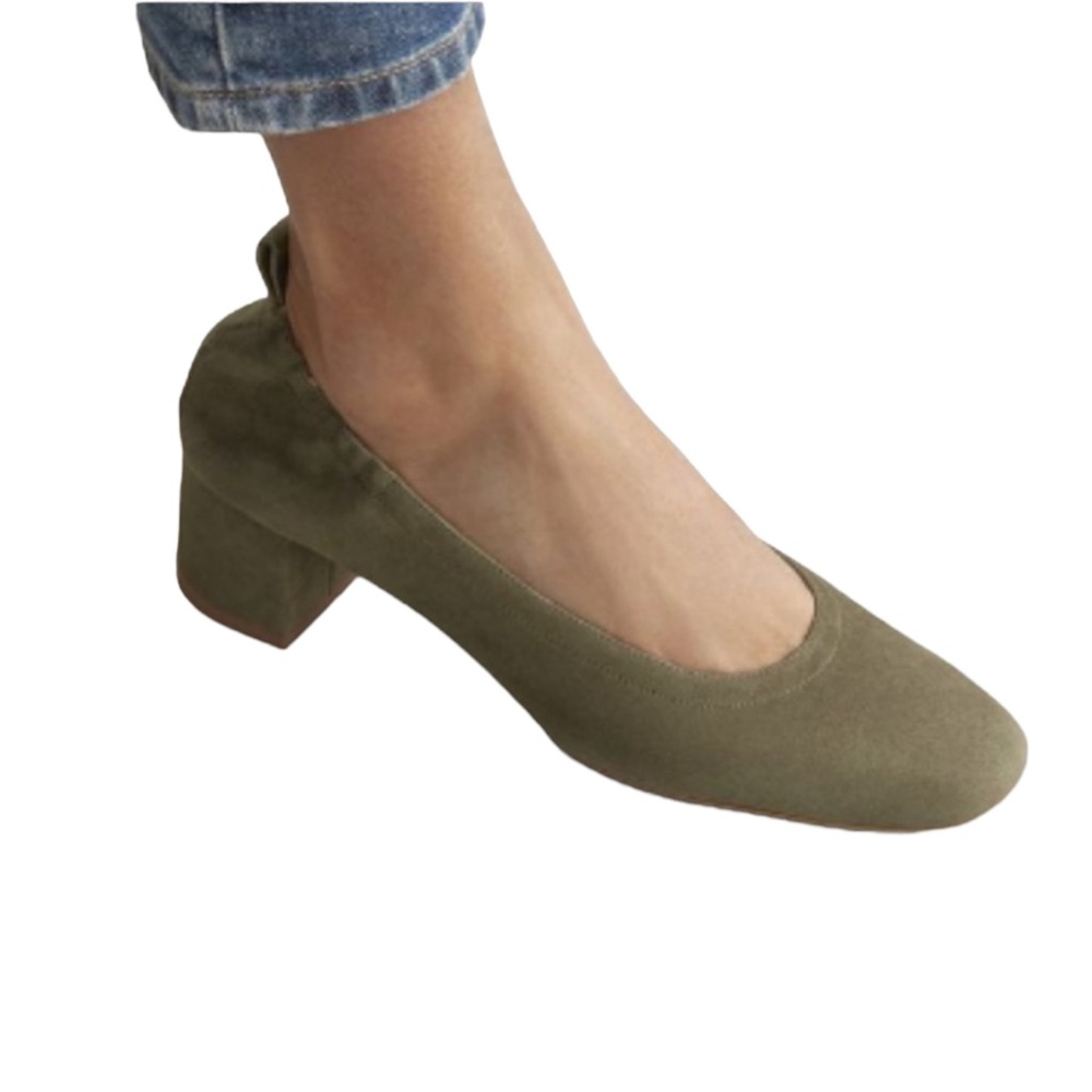 Everlane The Italian Leather Day Heel Suede Sage Green  Size 6.5